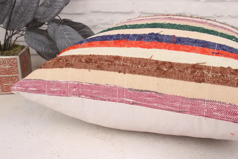Pillow for Sofa, Cozy Throw Pillow Cover, 20x20 Beige Pillow, Cushion Case, Throw Kilim Pillow, Handwoven Pillow Cover, Ethnical Kilim Rug Pillow - 6