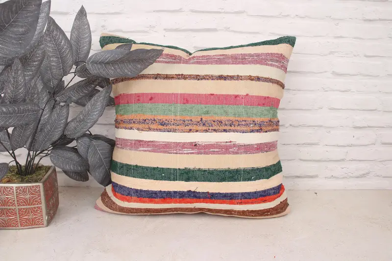 Pillow for Sofa, Cozy Throw Pillow Cover, 20x20 Beige Pillow, Cushion Case, Throw Kilim Pillow, Handwoven Pillow Cover, Ethnical Kilim Rug Pillow - 1
