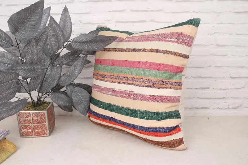 Pillow for Sofa, Cozy Throw Pillow Cover, 20x20 Beige Pillow, Cushion Case, Throw Kilim Pillow, Handwoven Pillow Cover, Ethnical Kilim Rug Pillow - 4
