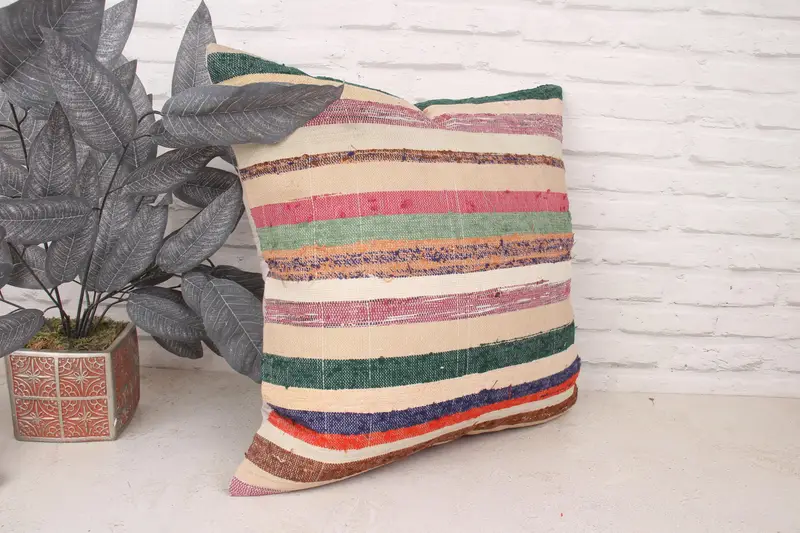 Pillow for Sofa, Cozy Throw Pillow Cover, 20x20 Beige Pillow, Cushion Case, Throw Kilim Pillow, Handwoven Pillow Cover, Ethnical Kilim Rug Pillow - 3