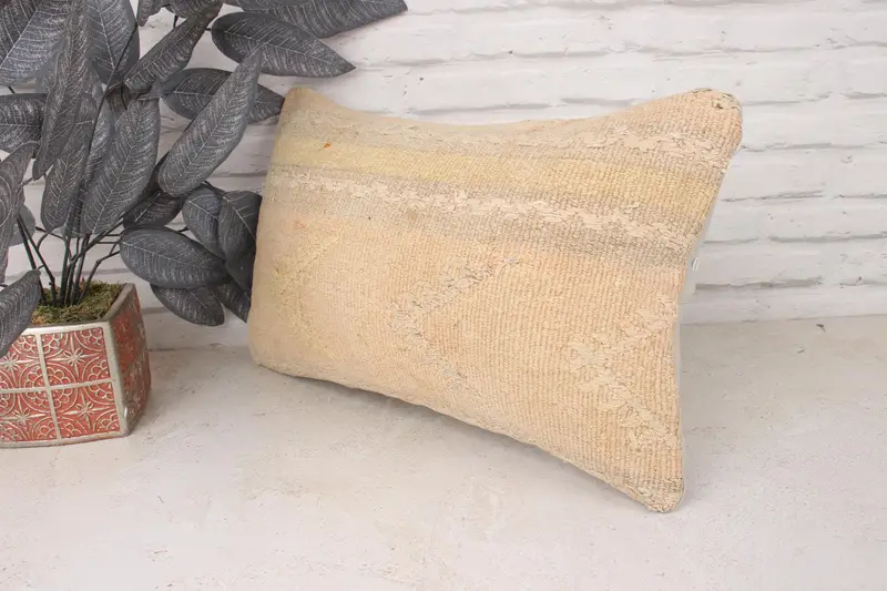12x20 Beige Pillow, Cushion Cover, Boho Pillow Sham Cover, Pillow for Sofa, Kilim Pillow, Handwoven Pillow Cover Pillow - 4