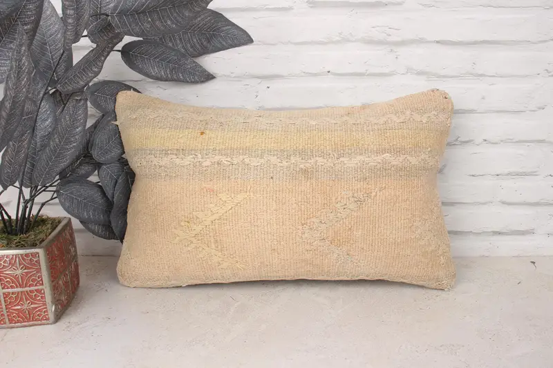 12x20 Beige Pillow, Cushion Cover, Boho Pillow Sham Cover, Pillow for Sofa, Kilim Pillow, Handwoven Pillow Cover Pillow - 1