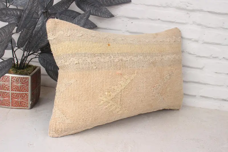 12x20 Beige Pillow, Cushion Cover, Boho Pillow Sham Cover, Pillow for Sofa, Kilim Pillow, Handwoven Pillow Cover Pillow - 3