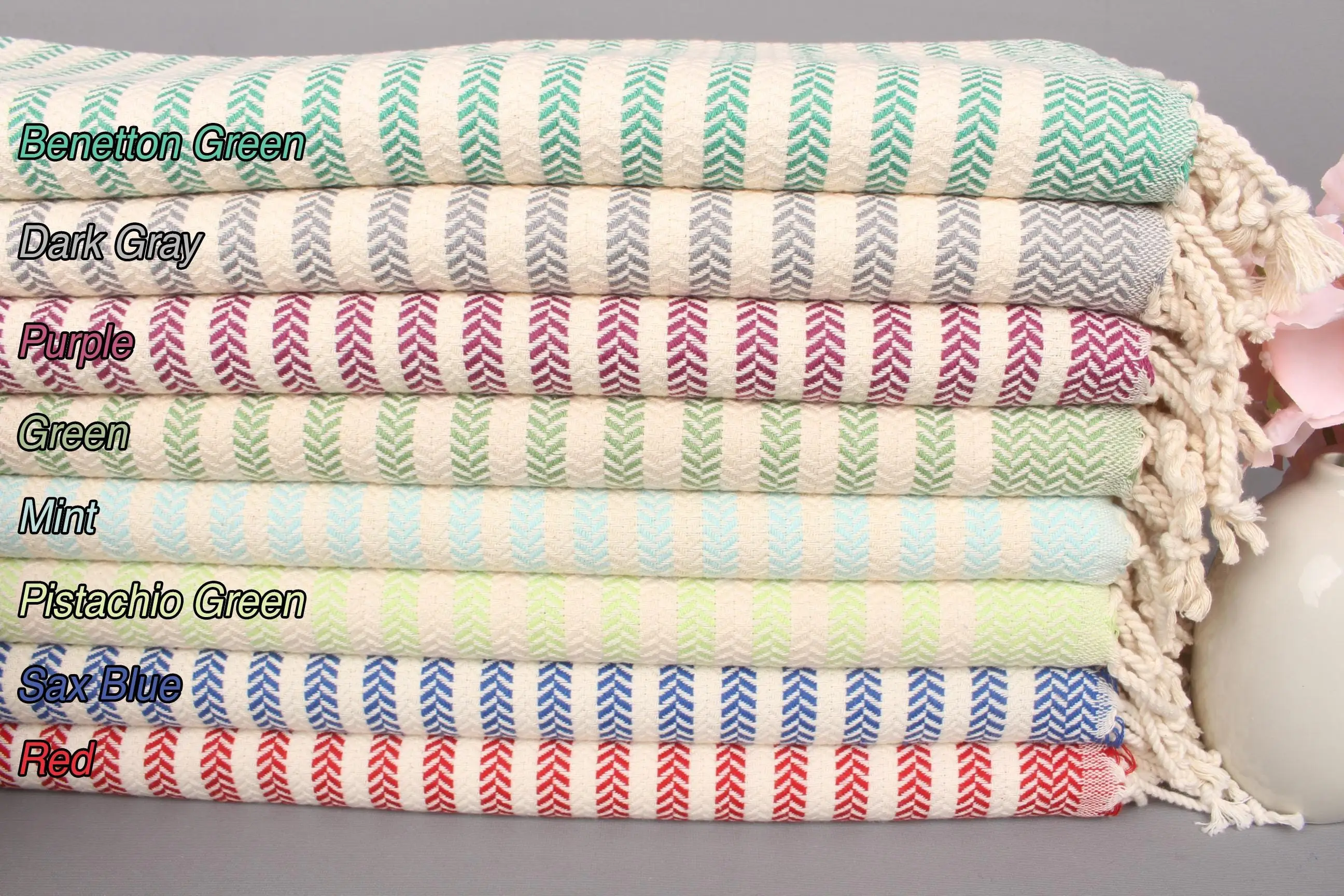 Personalized Turkish Tea Towel Chevron Cotton, Beige, 16x40 Inches - 1