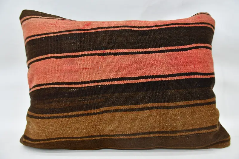 Rot-braun gestreiftes Wurfkissen, 20x28 besticktes Kissen