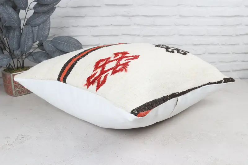 Retro Throw Pillow Case, Cushion, Turkish Kilim Pillow, 24x24 White Cushion Cover, Vintage Kilim Throw Pillow, Kilim Cushion Sham - 7