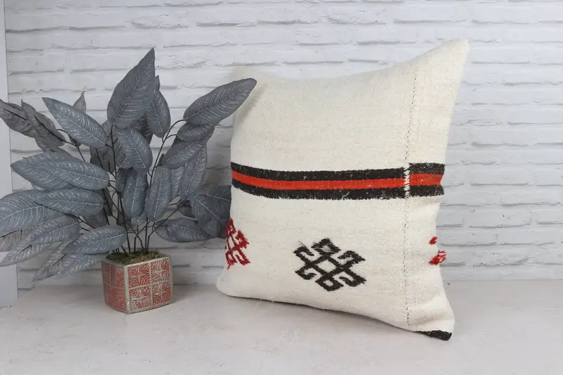 Retro Throw Pillow Case, Cushion, Turkish Kilim Pillow, 24x24 White Cushion Cover, Vintage Kilim Throw Pillow, Kilim Cushion Sham - 5