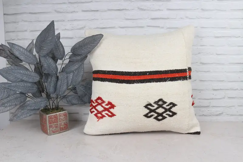Retro Throw Pillow Case, Cushion, Turkish Kilim Pillow, 24x24 White Cushion Cover, Vintage Kilim Throw Pillow, Kilim Cushion Sham - 1