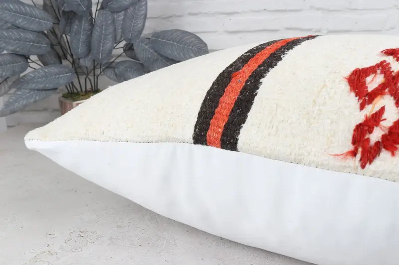 Retro Throw Pillow Case, Cushion, Turkish Kilim Pillow, 24x24 White Cushion Cover, Vintage Kilim Throw Pillow, Kilim Cushion Sham - 8