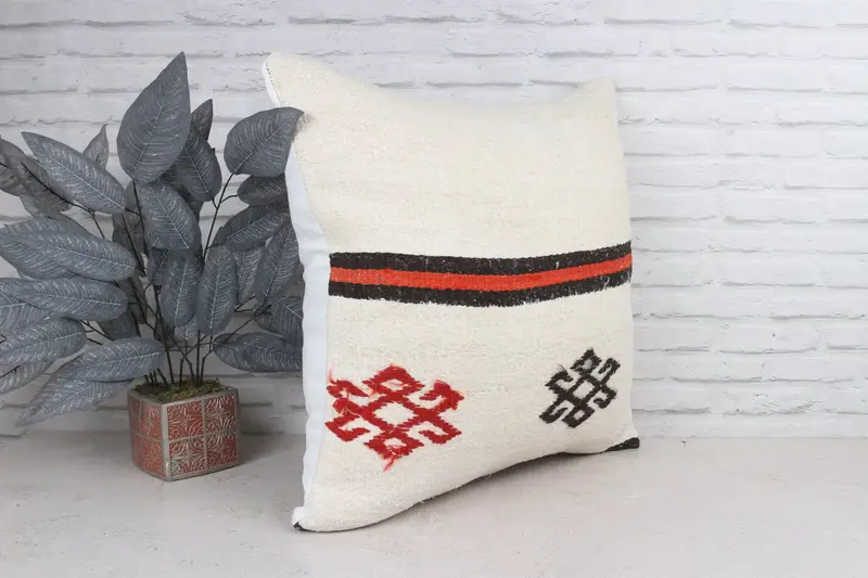 Retro Throw Pillow Case, Cushion, Turkish Kilim Pillow, 24x24 White Cushion Cover, Vintage Kilim Throw Pillow, Kilim Cushion Sham - 4