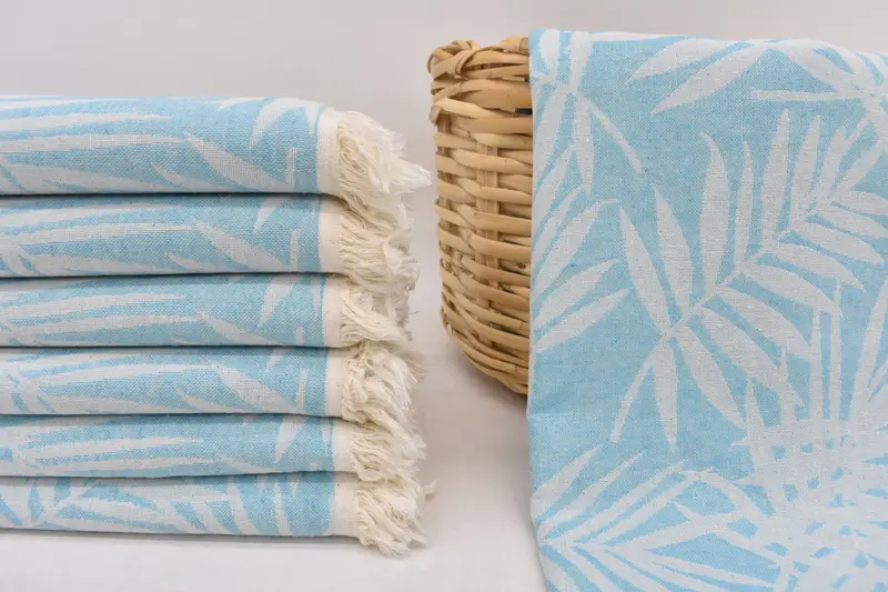 Beach Towel Personalized Turquoise Floral Pattern, Handmade, 63x40 Inches