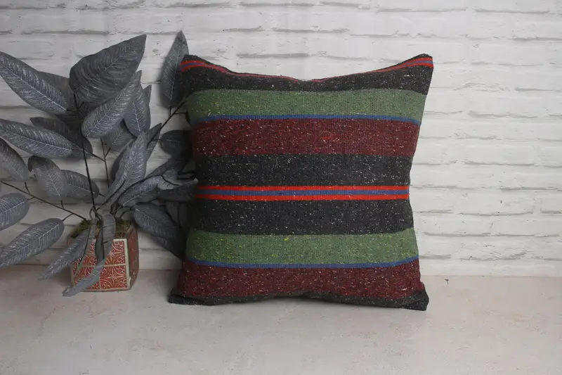 Pillow, Turkish Kilim Pillow, Vintage Kilim Throw Pillow, Handwoven Pillow, 20x20 Red Pillow, Colorful Cushion Case, Boho Pillow, Car Cushion Case - 1
