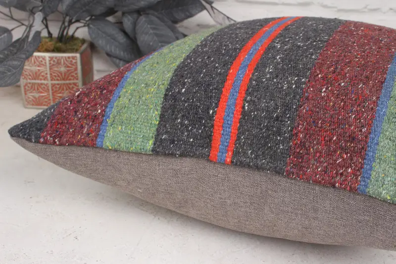Pillow, Turkish Kilim Pillow, Vintage Kilim Throw Pillow, Handwoven Pillow, 20x20 Red Pillow, Colorful Cushion Case, Boho Pillow, Car Cushion Case - 7