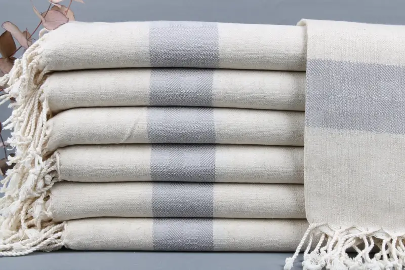 Turkish Towel Bath Towel Gray Beige Striped, 36x71 Inches