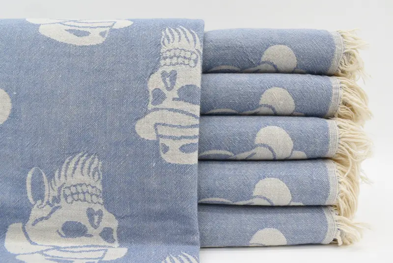Turkish bath towel, Spa Towel, Valentines Day Gift, Summer Towel, Personalized Gift, 70x36 Cotton Skull Patterned Towel, Summer Gift, Spa Gift Towel - 1