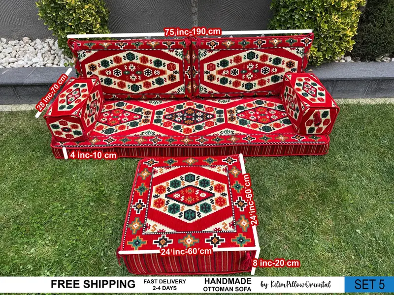 長方形キリムプーフ、手作りオスマンフットレスト、トレイテーブル