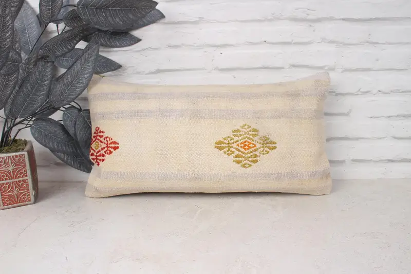 10x20 Beige Cushion Cover, Pillow Sham, Ethnical Kilim Rug Pillow, Throw Kilim Pillow, Interior Designer Pillow, Comfy Throw Pillow Sham - 1