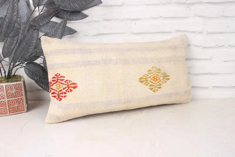 10x20 Beige Cushion Cover, Pillow Sham, Ethnical Kilim Rug Pillow, Throw Kilim Pillow, Interior Designer Pillow, Comfy Throw Pillow Sham - 3