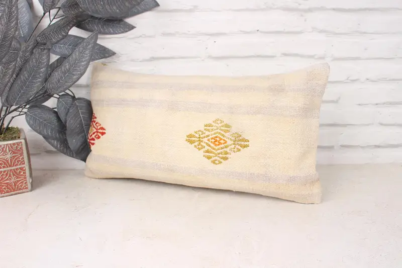 10x20 Beige Cushion Cover, Pillow Sham, Ethnical Kilim Rug Pillow, Throw Kilim Pillow, Interior Designer Pillow, Comfy Throw Pillow Sham - 4