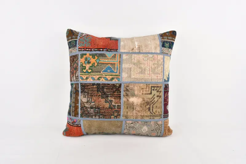Vintage Pillow, Oriental Cushion, Turkish Kilim Pillow, Cushion, Boho Pillow Sham Cover, Bolster Pillow Case, 24x24 Brown Cushion Case - 1