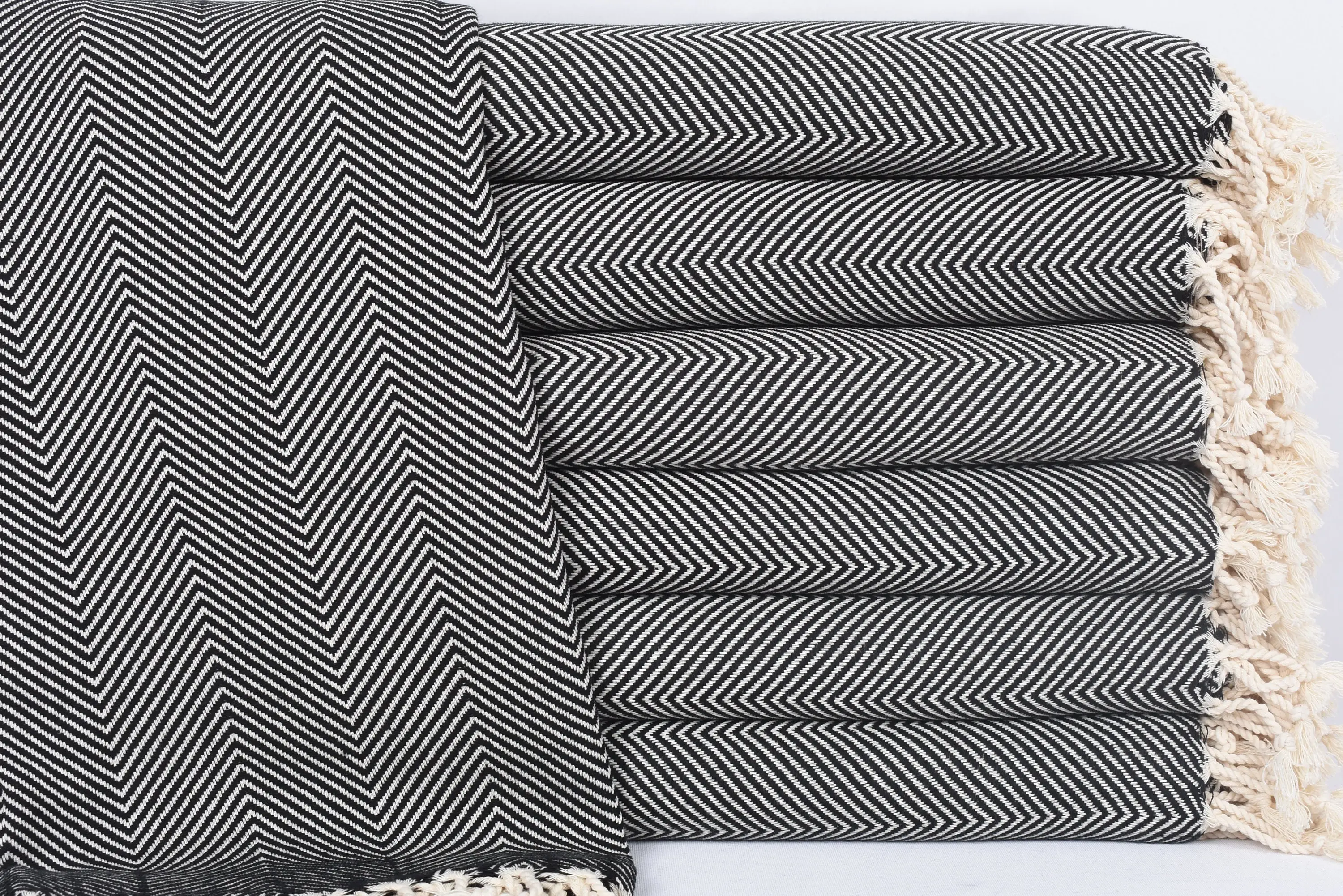 Monogrammed Turkish Beach Towel Black Herringbone, 70x40 Inches - 1