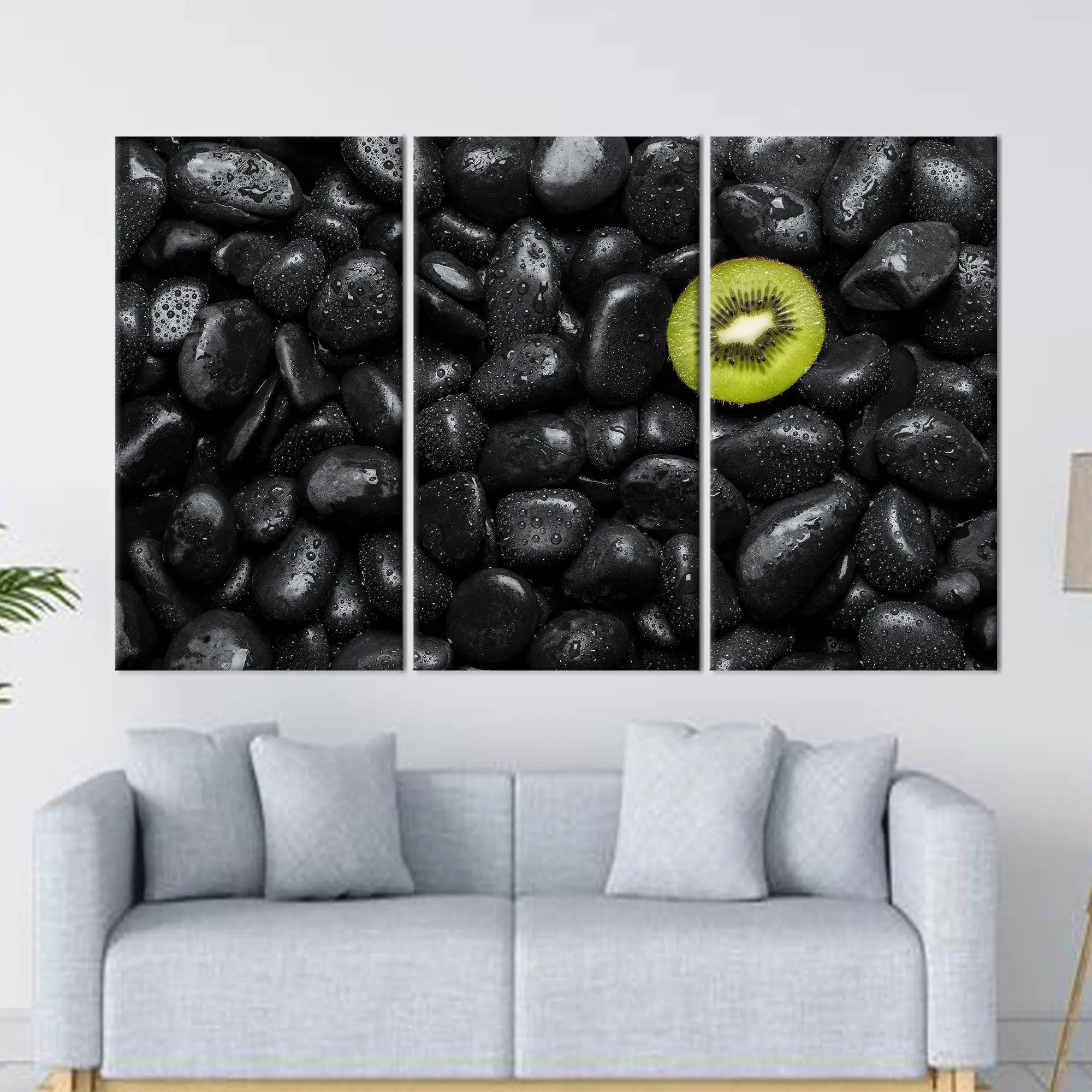 Trendy Kiwi Black Stone Pattern Printed Canvas for Elegant Kitchens - 1