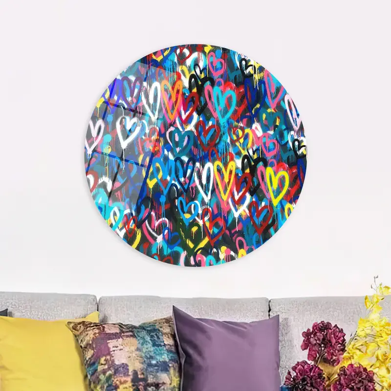 Vibrant Banksy Love Heart Canvas: Multicolor Printed Artwork