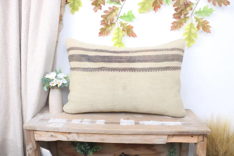 Handmade Kilim Cushion, Authentic Pillow Case, Neutral Cushion Cover, Pillow for Couch, Pillow, Vintage Kilim Throw Pillow, 16x24 Green Pillow Case - 1