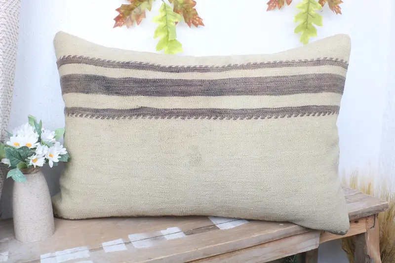 Handmade Kilim Cushion, Authentic Pillow Case, Neutral Cushion Cover, Pillow for Couch, Pillow, Vintage Kilim Throw Pillow, 16x24 Green Pillow Case - 4