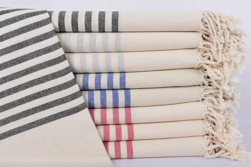 Custom Beach Towel, Handmade Organic Cotton, Red Stripes, 70x40 Inches