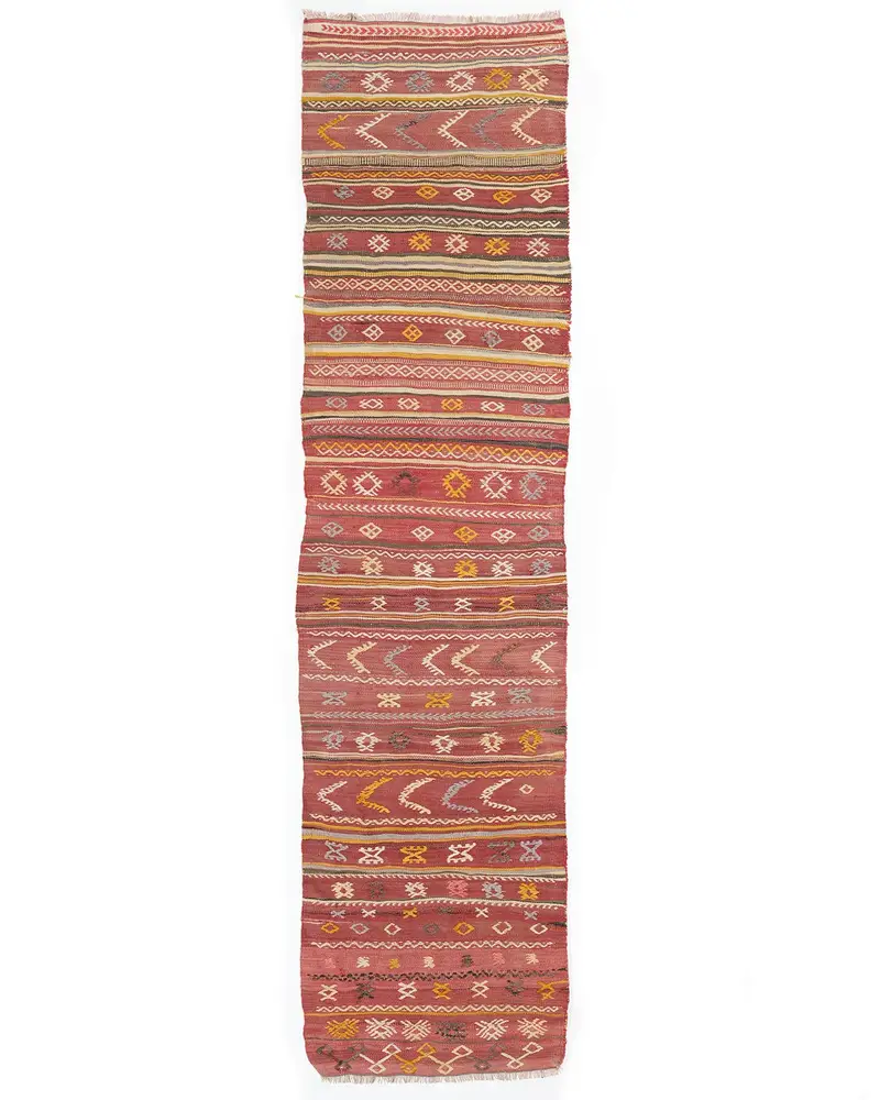 Sarı Desenli Kırmızı Halı, 2,2x8,8 ft Zarif Döşeme