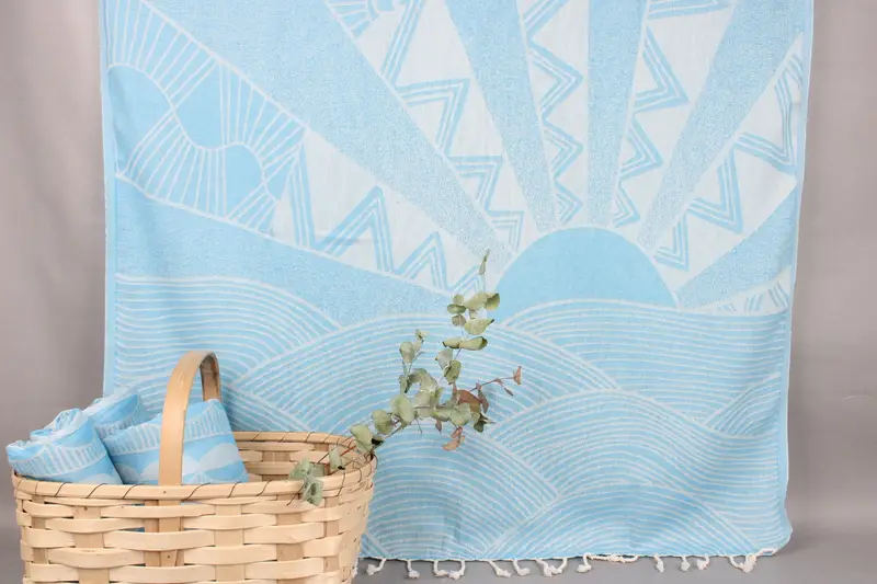 Turkish Towel Organic Cotton Turquoise, Beige, 40x71 Inches