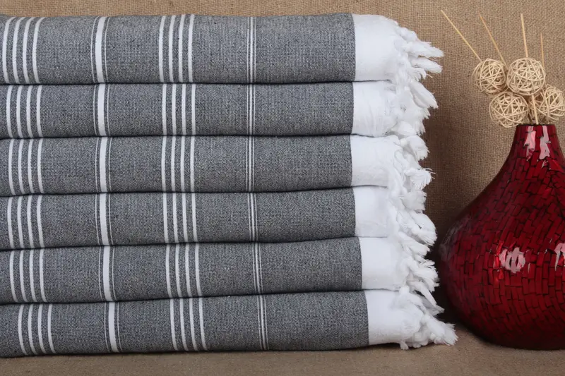 Beach Towel Monogrammed Turkish Cotton Beige Stripes, 36x67 Inches