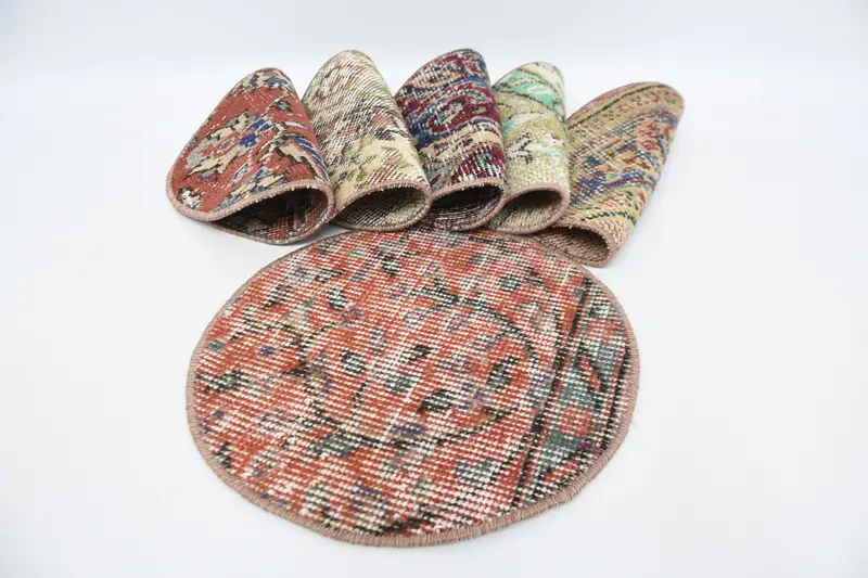 Mantel individual bohemio rojo y bronce, mantel individual de lana de algodón Art Déco