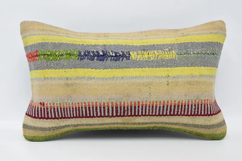 Pillow Sham, Vintage Kilim Throw Pillow, Handmade Kilim Cushion, Boho Pillow, Knitted Pillow, Farmhouse Cushion, 12x20 Beige Cushion - 1