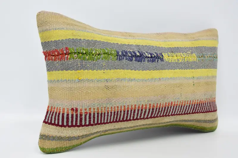 Pillow Sham, Vintage Kilim Throw Pillow, Handmade Kilim Cushion, Boho Pillow, Knitted Pillow, Farmhouse Cushion, 12x20 Beige Cushion - 3