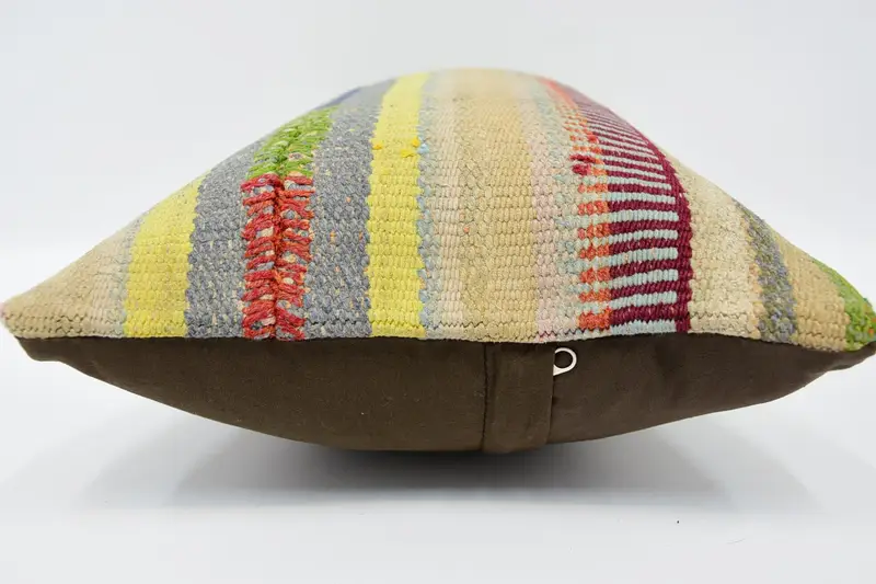 Pillow Sham, Vintage Kilim Throw Pillow, Handmade Kilim Cushion, Boho Pillow, Knitted Pillow, Farmhouse Cushion, 12x20 Beige Cushion - 5