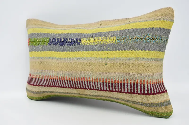 Pillow Sham, Vintage Kilim Throw Pillow, Handmade Kilim Cushion, Boho Pillow, Knitted Pillow, Farmhouse Cushion, 12x20 Beige Cushion - 4