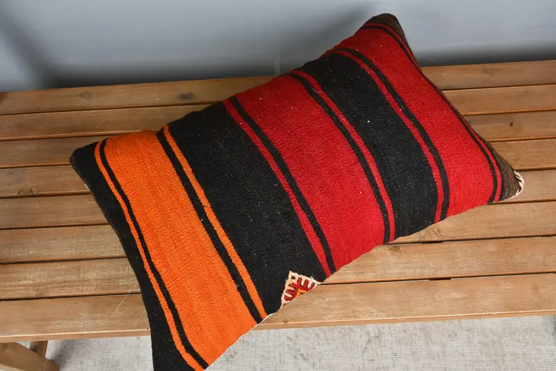 Vintage Kilim Throw Pillow, Bolster Pillow Cover, Pillow Cover, Kilim Cushion Sham, Boho Pillow Sham Cover, 16x24 Red Cushion Case - 2
