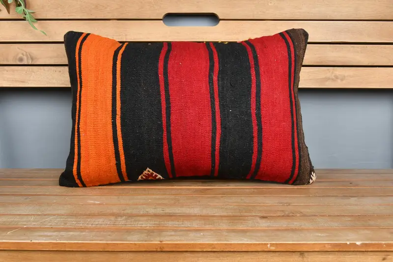 Vintage Kilim Throw Pillow, Bolster Pillow Cover, Pillow Cover, Kilim Cushion Sham, Boho Pillow Sham Cover, 16x24 Red Cushion Case - 6
