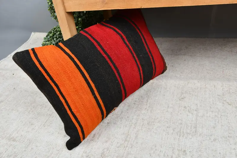 Vintage Kilim Throw Pillow, Bolster Pillow Cover, Pillow Cover, Kilim Cushion Sham, Boho Pillow Sham Cover, 16x24 Red Cushion Case - 7