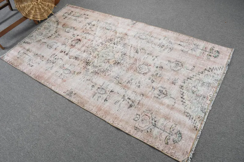 Türk Vurgulu Halı 3.6x6.6 ft, Gri İkat Vintage Yün Halı - 1