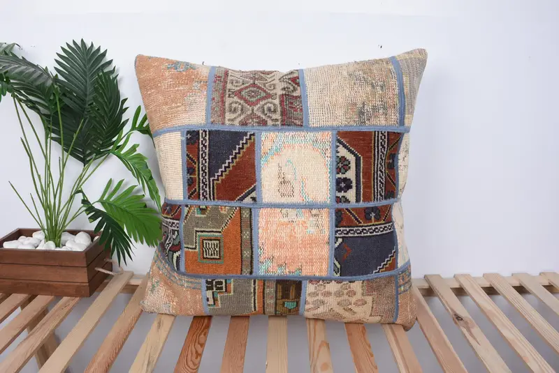 Neutral Cushion, Handwoven Pillow Cover Pillow, Gift Pillow, Yoga Pillow Sham, 28x28 Orange Pillow, Cushion Cover, Home Decor Pillow, Kilim Pillow - 1