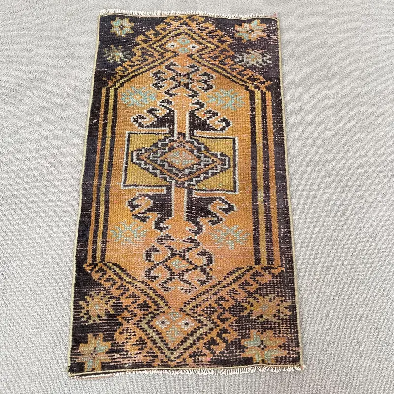 Vibrant 1,3x2,5 ft Rug, Elegant Orange & Black Persian