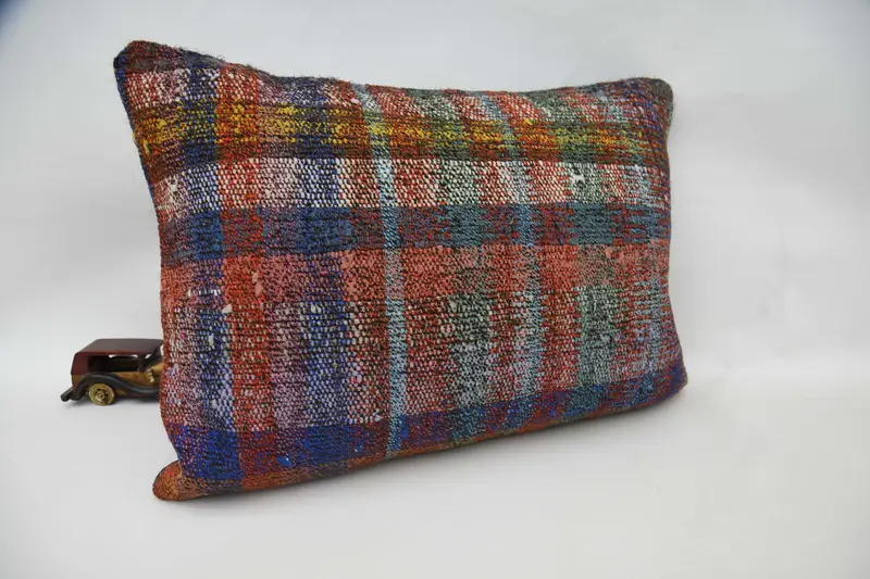 Vintage Kilim Throw Pillow, Bolster Pillow Sham, Pillow Sham, 20x28 Blue Pillow Case, Boho Pillow Sham Cover, Pillow for Couch, Nomadic Pillow Case - 3