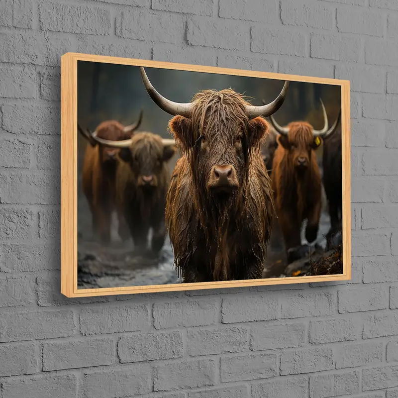 エレガントな海岸沿いのファームハウス キャンバス: 雄牛と牛のプリント