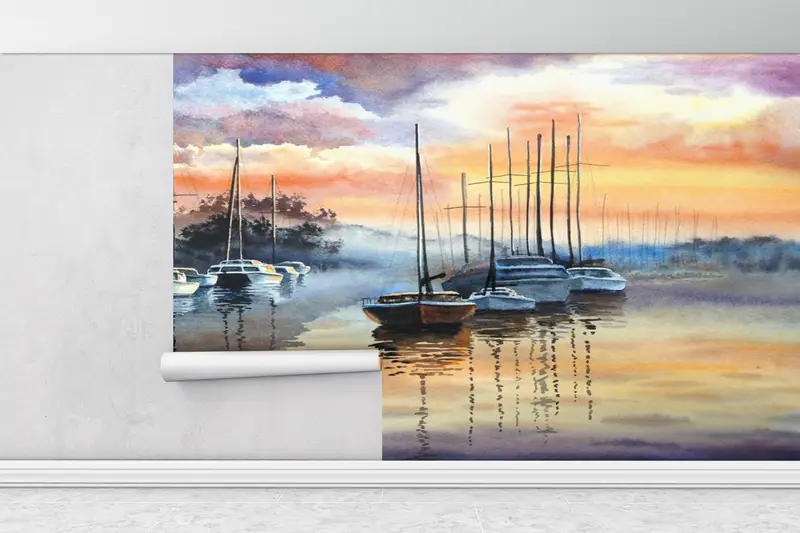 Sea Mural, Seascape Wall Paper, View Wall Paper, Soft Tones Wall Art, Cloud Wall Mural, Modern Wall Art, Modern Wall Print, - 1