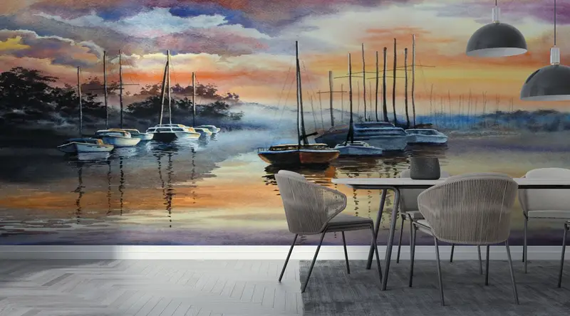 Sea Mural, Seascape Wall Paper, View Wall Paper, Soft Tones Wall Art, Cloud Wall Mural, Modern Wall Art, Modern Wall Print, - 2