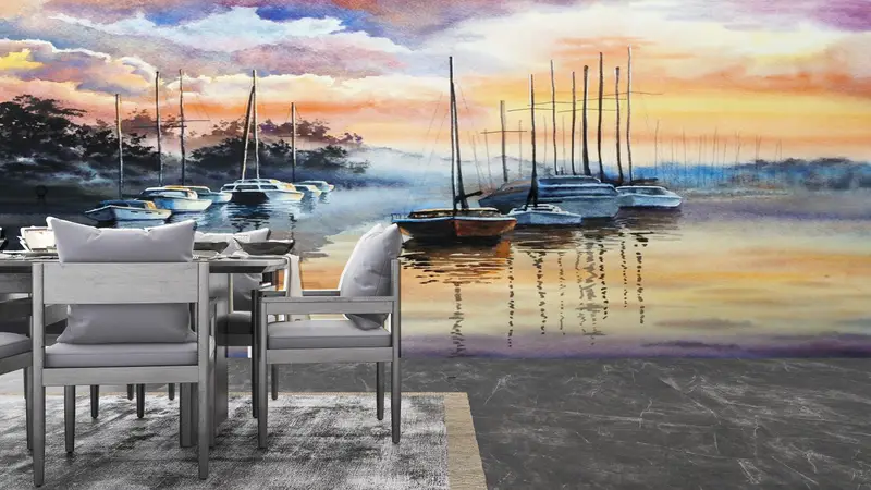 Sea Mural, Seascape Wall Paper, View Wall Paper, Soft Tones Wall Art, Cloud Wall Mural, Modern Wall Art, Modern Wall Print, - 3