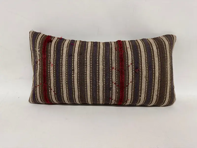 Kilim Pillow, Patio Pillow, Indoor Cushion Case, Gift Pillow, Boho Pillow, 12x24 Brown Pillow Case, Pillow Sham, Ethnic Throw Pillow Sham - 1